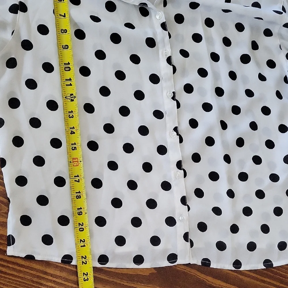 Zac & Rachel White Button-Up Boho Sleeve Blouse With Black Polka Dots | Womens M - Picture 6 of 8